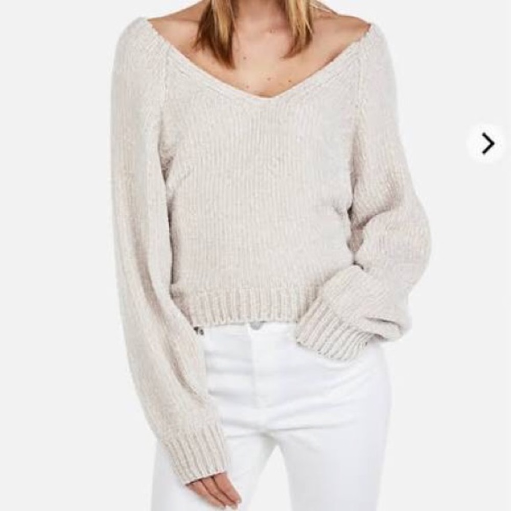 Express Cream Chenille Vneck Sweater